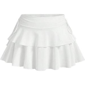 imageOYOANGLE Womens Plus Size High Waisted Bow Knot Side Layered Y2K A Line Ruffle Skorts Mini SkirtWhite