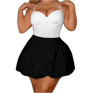 imageOYOANGLE Womens Plus Size High Waisted Bubble Skorts Y2K Ruffle Hem Puffy Skirt ShortsBlack