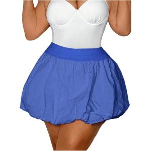 imageOYOANGLE Womens Plus Size High Waisted Bubble Skorts Y2K Ruffle Hem Puffy Skirt ShortsRoyal Blue