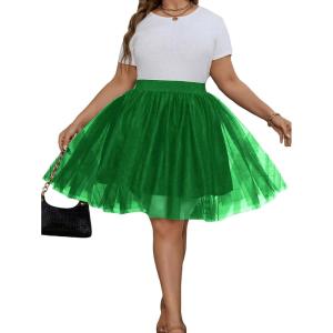 imageOYOANGLE Womens Plus Size Mesh Tutu Tulle Skirt Midi Knee Length Elastic Waist SkirtGreen