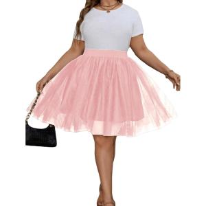 imageOYOANGLE Womens Plus Size Mesh Tutu Tulle Skirt Midi Knee Length Elastic Waist SkirtLight Pink
