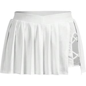 imageOYOANGLE Womens Plus Size Split Side Pleated Mini Skirts High Waist Flared A Line Short SkirtsWhite