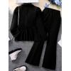 imageOYOANGLE Girls 2 Piece Outfits Button Ruffle Hem Puff Long Sleeve Blazer and Flare Long Pants SetBlack