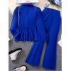 imageOYOANGLE Girls 2 Piece Outfits Button Ruffle Hem Puff Long Sleeve Blazer and Flare Long Pants SetBlue