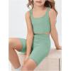 imageOYOANGLE Girls 2 Piece Yoga Athletic Outfits Scoop Neck Crop Tee Tank Top and Biker Shorts SetMint Green