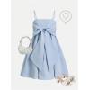 imageOYOANGLE Girls Bow Knot Spaghetti Strap Flare Hem Dress High Waist A Line Cami Party Short DressesBlue