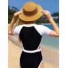 imageOYOANGLE Girls Colorblock Zipper Front Cut Out Waist Sports Athletic One Piece Swimsuit SwimwearBlack White