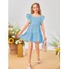 imageOYOANGLE Girls Cute Square Neck Sleeveless Bow Back Ruffle Trim A Line Mini Short DressBlue Solid
