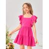 imageOYOANGLE Girls Cute Square Neck Sleeveless Bow Back Ruffle Trim A Line Mini Short DressHot Pink