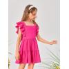 imageOYOANGLE Girls Cute Square Neck Sleeveless Bow Back Ruffle Trim A Line Mini Short DressHot Pink