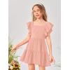imageOYOANGLE Girls Cute Square Neck Sleeveless Bow Back Ruffle Trim A Line Mini Short DressPink Solid