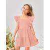 imageOYOANGLE Girls Cute Square Neck Sleeveless Bow Back Ruffle Trim A Line Mini Short DressPink Solid