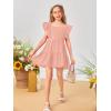 imageOYOANGLE Girls Cute Square Neck Sleeveless Bow Back Ruffle Trim A Line Mini Short DressPink Solid