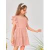 imageOYOANGLE Girls Cute Square Neck Sleeveless Bow Back Ruffle Trim A Line Mini Short DressPink Solid