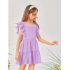 imageOYOANGLE Girls Cute Square Neck Sleeveless Bow Back Ruffle Trim A Line Mini Short DressPurple Solid
