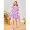 imageOYOANGLE Girls Cute Square Neck Sleeveless Bow Back Ruffle Trim A Line Mini Short DressPurple Solid