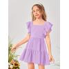 imageOYOANGLE Girls Cute Square Neck Sleeveless Bow Back Ruffle Trim A Line Mini Short DressPurple Solid