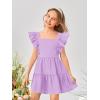 imageOYOANGLE Girls Cute Square Neck Sleeveless Bow Back Ruffle Trim A Line Mini Short DressPurple Solid