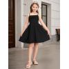 imageOYOANGLE Girls Spaghetti Strap Ruched Ruffle Hem Sleeveless Summer Flowy Short DressesBlack
