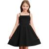 imageOYOANGLE Girls Spaghetti Strap Ruched Ruffle Hem Sleeveless Summer Flowy Short DressesBlack
