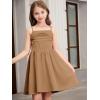 imageOYOANGLE Girls Spaghetti Strap Ruched Ruffle Hem Sleeveless Summer Flowy Short DressesKhaki