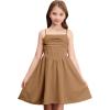 imageOYOANGLE Girls Spaghetti Strap Ruched Ruffle Hem Sleeveless Summer Flowy Short DressesKhaki