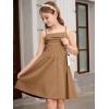 imageOYOANGLE Girls Spaghetti Strap Ruched Ruffle Hem Sleeveless Summer Flowy Short DressesKhaki