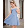 imageOYOANGLE Girls Spaghetti Strap Ruched Ruffle Hem Sleeveless Summer Flowy Short DressesLight Blue