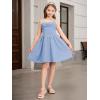imageOYOANGLE Girls Spaghetti Strap Ruched Ruffle Hem Sleeveless Summer Flowy Short DressesLight Blue