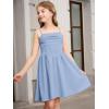 imageOYOANGLE Girls Spaghetti Strap Ruched Ruffle Hem Sleeveless Summer Flowy Short DressesLight Blue
