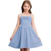 imageOYOANGLE Girls Spaghetti Strap Ruched Ruffle Hem Sleeveless Summer Flowy Short DressesLight Blue