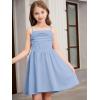 imageOYOANGLE Girls Spaghetti Strap Ruched Ruffle Hem Sleeveless Summer Flowy Short DressesLight Blue