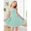 imageOYOANGLE Girls Spaghetti Strap Ruched Ruffle Hem Sleeveless Summer Flowy Short DressesMint Green