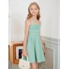 imageOYOANGLE Girls Spaghetti Strap Ruched Ruffle Hem Sleeveless Summer Flowy Short DressesMint Green