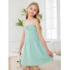 imageOYOANGLE Girls Spaghetti Strap Ruched Ruffle Hem Sleeveless Summer Flowy Short DressesMint Green