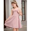 imageOYOANGLE Girls Spaghetti Strap Ruched Ruffle Hem Sleeveless Summer Flowy Short DressesPink