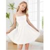 imageOYOANGLE Girls Spaghetti Strap Ruched Ruffle Hem Sleeveless Summer Flowy Short DressesWhite