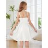 imageOYOANGLE Girls Spaghetti Strap Ruched Ruffle Hem Sleeveless Summer Flowy Short DressesWhite