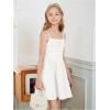 imageOYOANGLE Girls Spaghetti Strap Ruched Ruffle Hem Sleeveless Summer Flowy Short DressesWhite