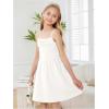 imageOYOANGLE Girls Spaghetti Strap Ruched Ruffle Hem Sleeveless Summer Flowy Short DressesWhite