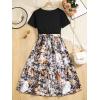 imageOYOANGLE Girls Summer Casual Dress Short Sleeve Bow Belted ALine High Waist Smocked Short DressBlack Multi