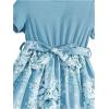 imageOYOANGLE Girls Summer Casual Dress Short Sleeve Bow Belted ALine High Waist Smocked Short DressLight Blue