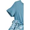 imageOYOANGLE Girls Summer Casual Dress Short Sleeve Bow Belted ALine High Waist Smocked Short DressLight Blue