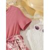 imageOYOANGLE Girls Summer Casual Dress Short Sleeve Bow Belted ALine High Waist Smocked Short DressPink Floral