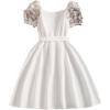 imageOYOANGLE Girls Summer Casual Dress Short Sleeve Bow Belted ALine High Waist Smocked Short DressWhite Solid