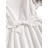 imageOYOANGLE Girls Summer Casual Dress Short Sleeve Bow Belted ALine High Waist Smocked Short DressWhite Solid