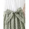 imageOYOANGLE Girls Summer Casual Dress Short Sleeve Bow Belted ALine High Waist Smocked Short DressWhite and Green