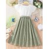 imageOYOANGLE Girls Summer Casual Dress Short Sleeve Bow Belted ALine High Waist Smocked Short DressWhite and Green