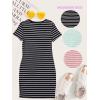 imageOYOANGLE Girls Summer TShirt Dress Striped Print Short Sleeve Ribbed Knit Casual DressBlack
