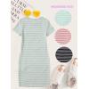 imageOYOANGLE Girls Summer TShirt Dress Striped Print Short Sleeve Ribbed Knit Casual DressMint Green